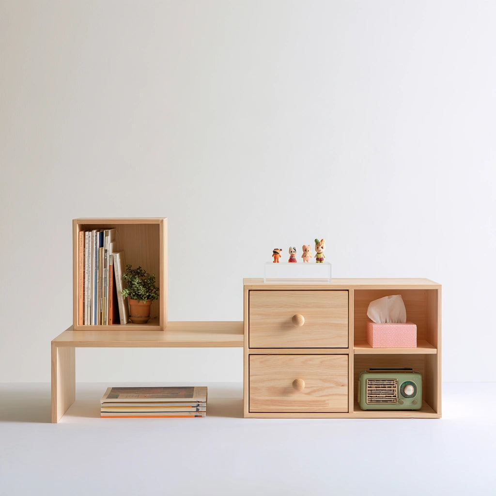 Organiseur de rangement en bois, coloris brun naturel