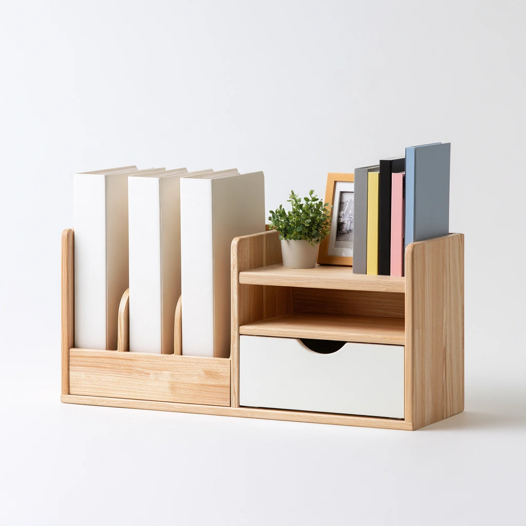 Organiseur de bureau à tiroirs en bois, coloris brun naturel