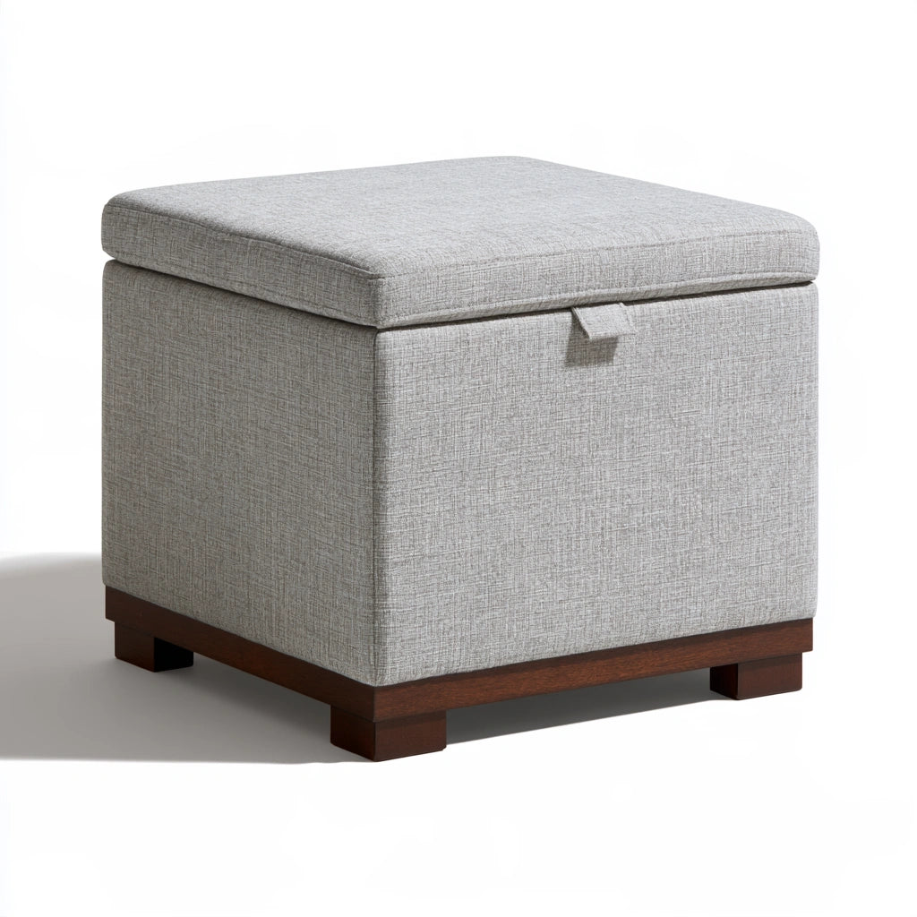 Banc coffre rembourré en tissu, coloris gris clair