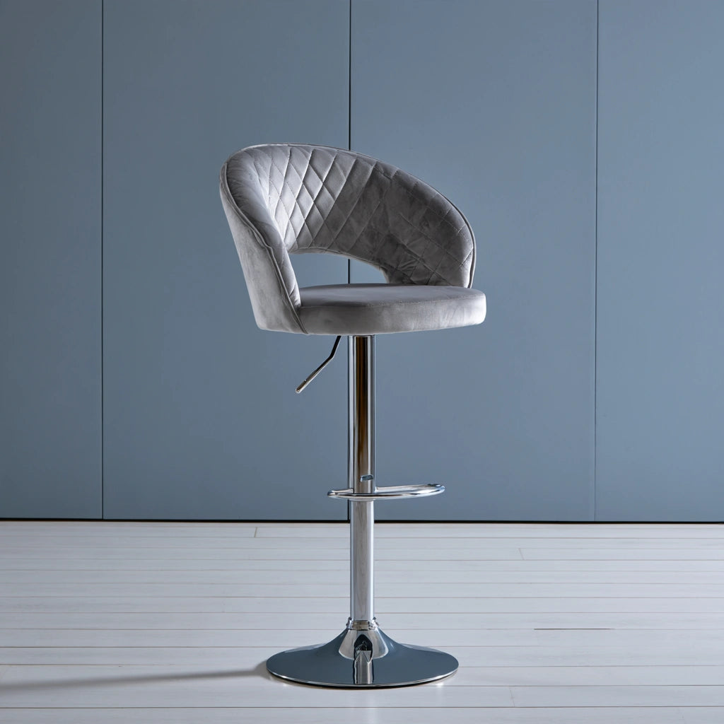 Tabouret de bar en velours, coloris argenté et gris clair