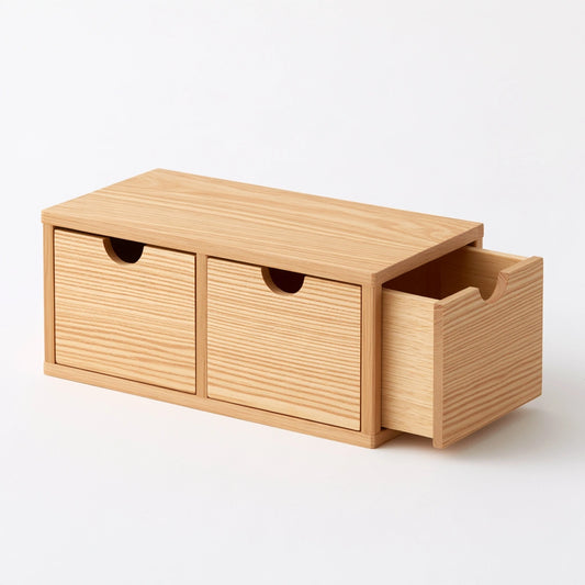 Organiseur de rangement en bois à trois tiroirs, coloris brun naturel