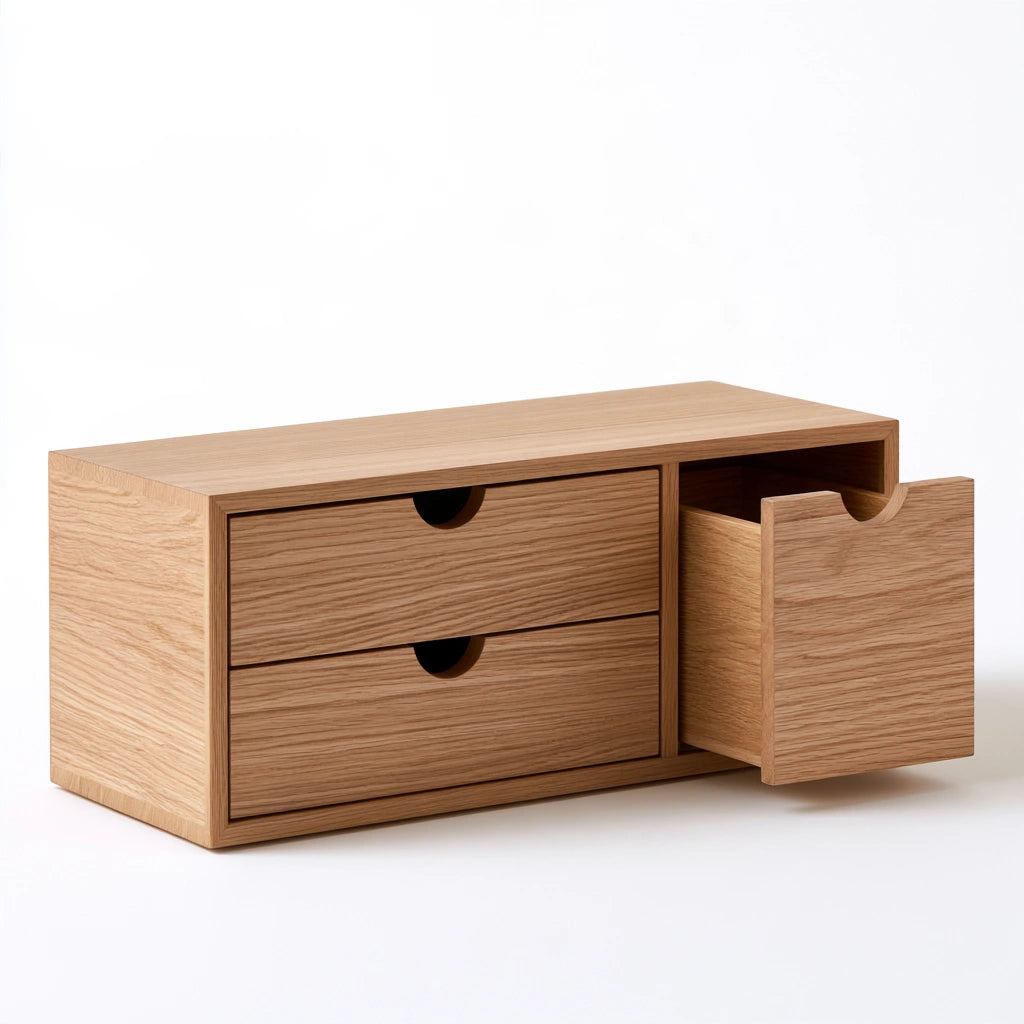 Organiseur de rangement en bois à trois tiroirs, coloris brun naturel