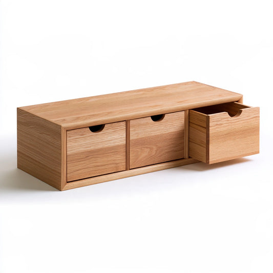 Organiseur de rangement en bois à trois tiroirs, coloris brun naturel