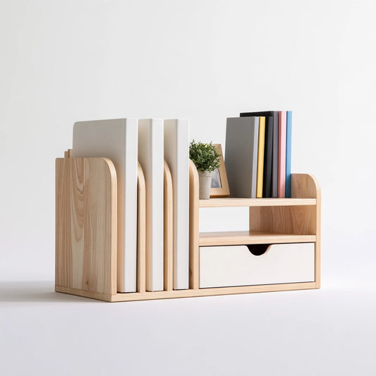 Organiseur de bureau à tiroirs en bois, coloris brun naturel