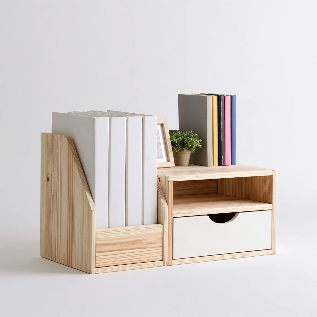 Organiseur de bureau à tiroirs en bois, coloris brun naturel