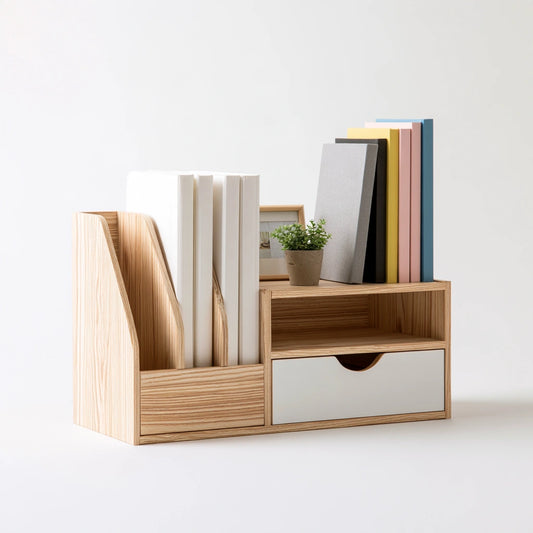Organiseur de bureau à tiroirs en bois, coloris brun naturel