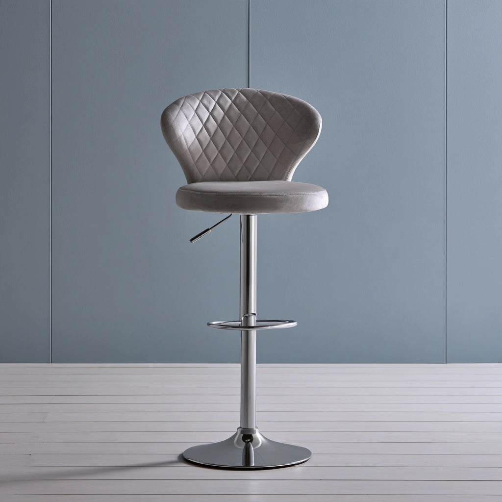 Tabouret de bar en velours, coloris argenté et gris clair
