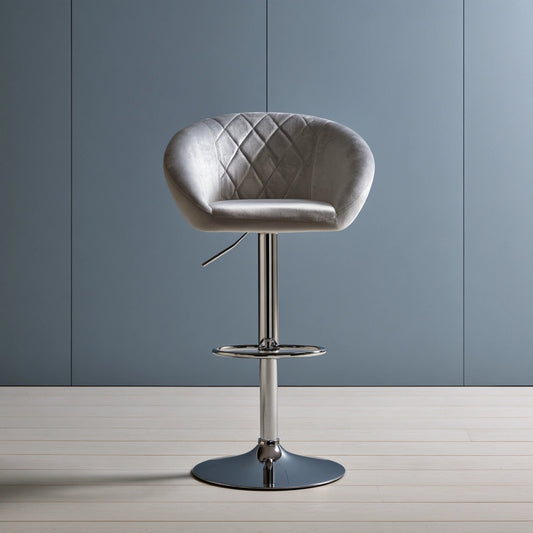 Tabouret de bar en velours, coloris argenté et gris clair