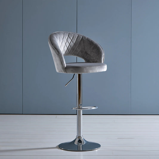 Tabouret de bar en velours, coloris argenté et gris clair