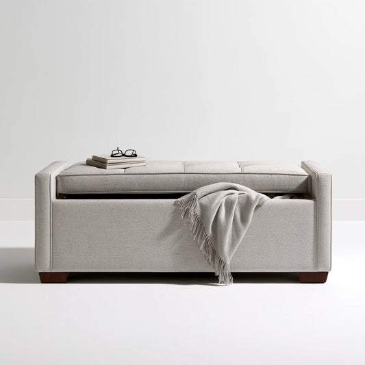 Banc avec rangement aux lignes épurées, coloris gris clair