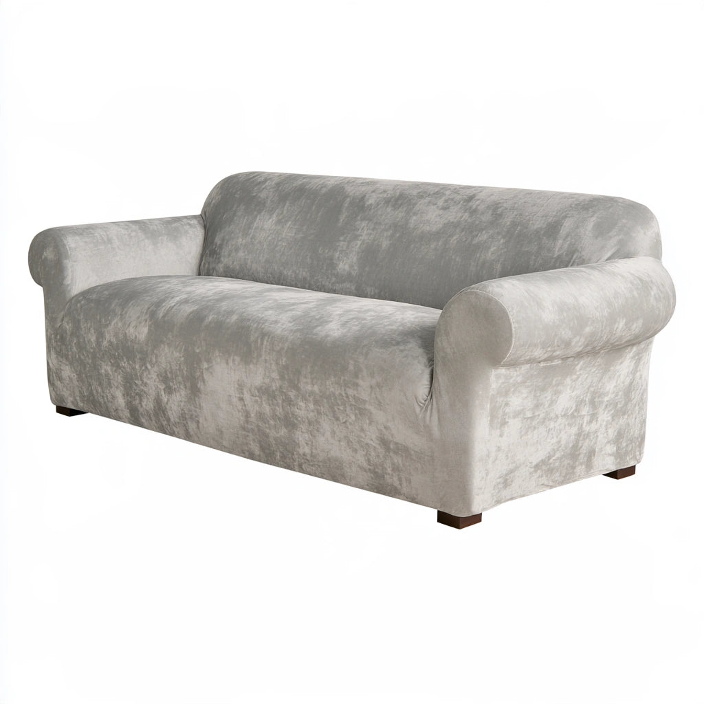 Housse extensible pour siège en velours, coloris gris clair
